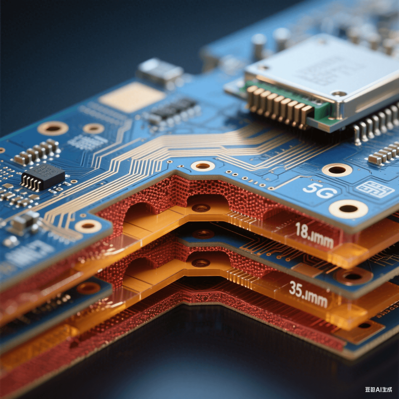 8層PCB剖面結(jié)構(gòu)展示信號層、電源層與地層堆疊